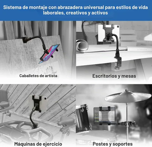 Vista 4 de ARKON Mounts - Soporte resistente para tablet con soporte de abrazadera y brazo de cuello de cisne flexible de 12 pulgadas Soporte versátil
