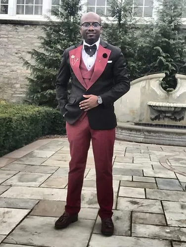 Vista 4 de Wangyue Traje de 3 piezas para hombre, traje ajustado para boda, graduación, esmoquin, trajes formales de negocios, blazer, chaleco y pantalones