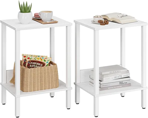 Vista 12 de Vimber Mesa auxiliar, mesa lateral, juego de 2, mesitas de noche con estantes de almacenamiento de 2 niveles, mesa para sofá para espacios pequeños