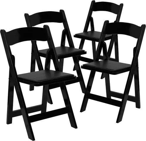 Vista 3 de EMMA + OLIVER Paquete de 4 sillas plegables de madera negra con asiento acolchado de vinilo