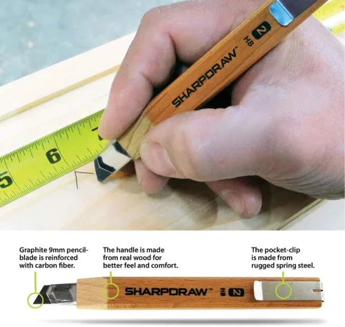 Vista 2 de SHARPDRAW - Lápiz de carpintero de línea fina, grafito reforzado con fibra de carbono para líneas afiladas consistentes, mango de madera real, línea