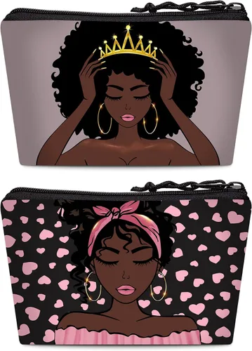 Vista 10 de Bolsa de maquillaje Melanin para mujer, bolsa de cosméticos impresa portátil, bolsa de aseo de viaje, bolsa organizadora de maquillaje para mujeres