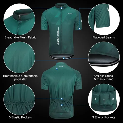 Vista 30 de Lixada Camiseta de ciclismo para hombre de manga corta con pantalones cortos acolchados de secado rápido para verano, ropa corta para bicicleta