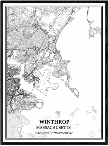 Vista 7 de TANOKCRS Newburyport Massachusetts USA America Map - Póster impreso en lienzo sin marco, moderno mapa blanco y negro, regalo de recuerdo, decoración