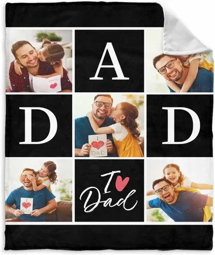 Vista 20 de InterestPrint Manta personalizada para papá de parte de hija e hijo, manta de cama personalizada con el texto "Best Dad Ever" con Love You Daddy, 7