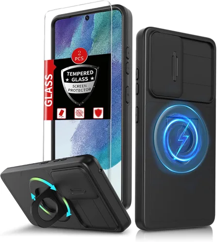 Vista 24 de Funda para Samsung Galaxy S21 FE con 2 protectores de pantalla de vidrio templado, funda con función atril para Samsung Galaxy S21FE con cubierta