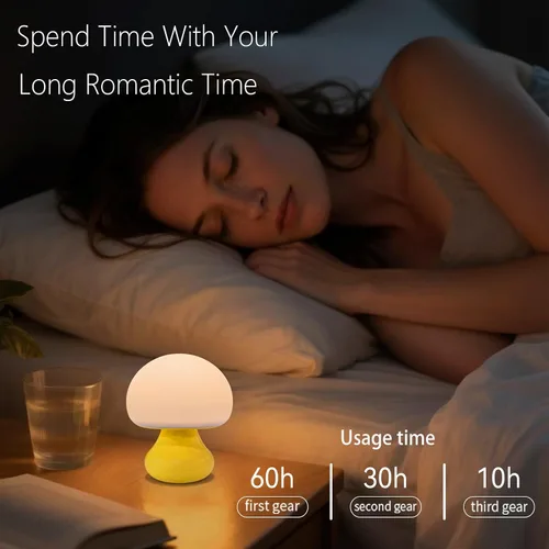 Vista 6 de Vivilumens Luz nocturna de hongos para niños, control táctil regulable de 3 niveles, temporizador de apagado automático, silicona segura para bebés