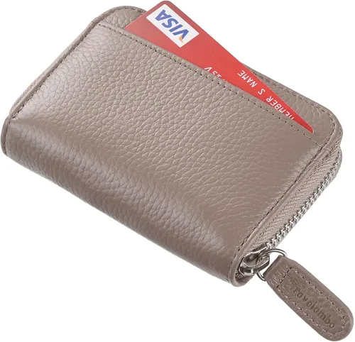 Vista 3 de Travelambo Monedero de piel auténtica con cremallera YKK, Greige
