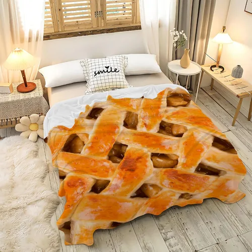 Vista 2 de Manta de regalo de franela de forro polar con diseño de pastel de manzana, manta realista e interesante para alimentos, ligera, suave, bonita