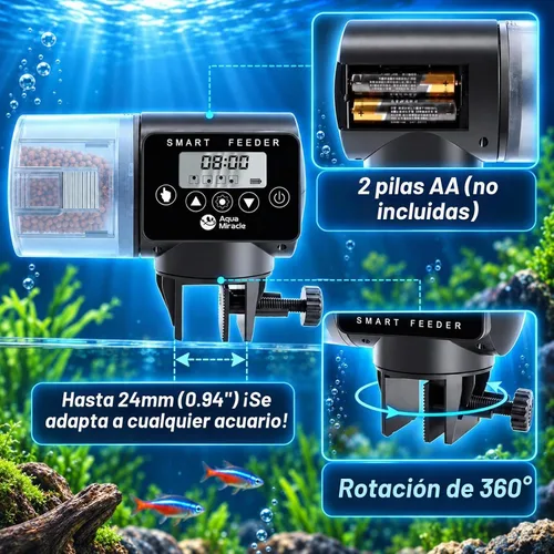Vista 5 de AquaMiracle Alimentador Automático Programable para Peces en Acuario, Dispensador Automático de Comida para Peces con Temporizador, Alimentador