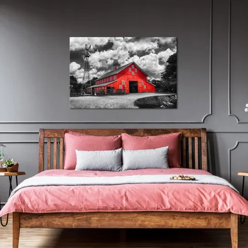 Vista 3 de Derkymo Arte de pared de granja rojo y negro, ilustraciones de granero, 24 x 36 pulgadas