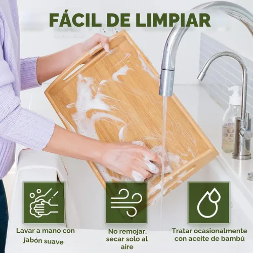 Vista 6 de Greenco Bandeja rectangular de bambú para servir mayordomo con asas, bandejas de cama para comer, bandeja de cama, bandeja de desayuno