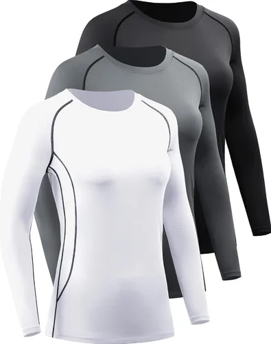 Vista 75 de CADMUS Paquete de 1 o 3 camisetas de entrenamiento de manga larga para mujer, camiseta de compresión de ajuste seco para correr