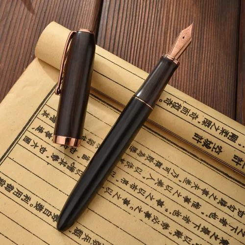Vista 8 de HONG DIAN Pluma estilográfica A10, punta suave extra fina, madera de ébano negro con diseño de tapa magnética y juego de caja de metal