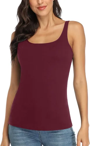 Vista 53 de V FOR CITY Camiseta sin mangas de algodón para mujer con brasier de estante ajustable con correa ancha y tirantes básicos