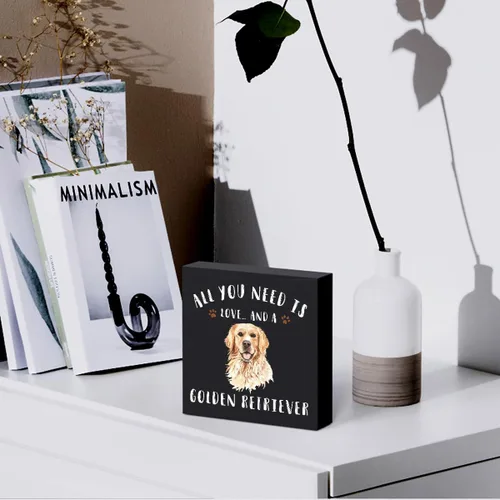 Vista 5 de Divertida caja de madera Golden Retriever con texto en inglés All You Need is Love and a Golden Retriever