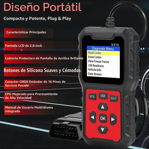 Vista 6 de V315 OBD2 Herramienta de diagnóstico, lector de código, herramienta de diagnóstico de luz de motor, probador de voltaje de batería, para coches