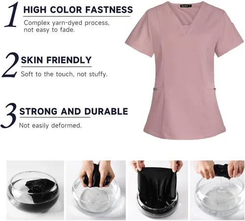 Vista 4 de niaahinn Camiseta quirúrgica clásica con cuello en V para mujeres y hombres, para uso médico debajo de la exfoliación, para hombres y mujeres