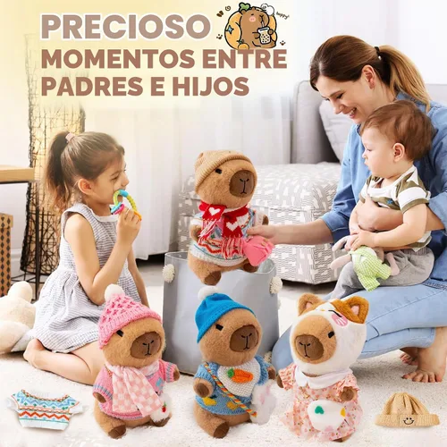 Vista 6 de Capybara - Lindo peluche de peluche para niños y niñas, juego de 10 piezas, 9 prendas y accesorios, juguete de peluche Kawaii, peluche suave