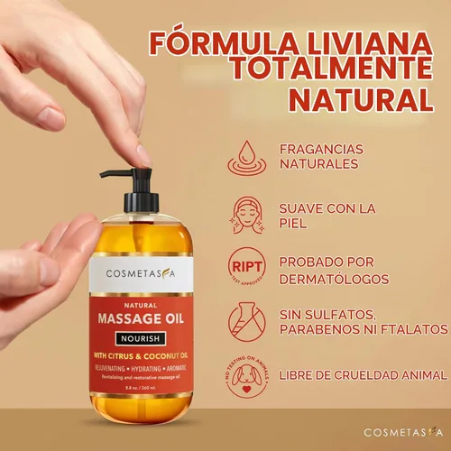 Vista 5 de Aceite de masaje nutritivo natural con rodillo de bola de masaje – Aceites terapéuticos de masaje de cítricos y coco con aceites esenciales