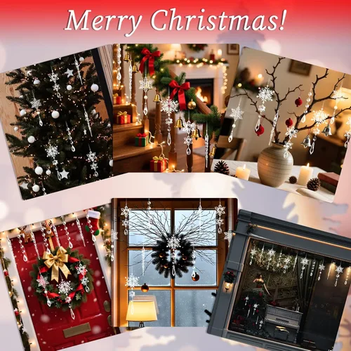 Vista 4 de 20 adornos de árbol de cristal, decoraciones de árbol de Navidad, adornos de cristal de copo de nieve, adorno de Navidad acrílico colgante, gota