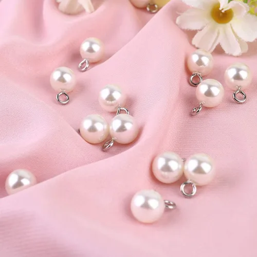 Vista 5 de Exceart 100 dijes colgantes de perlas de plástico, cuentas redondas de perlas de imitación para manualidades, aretes, collares, accesorios