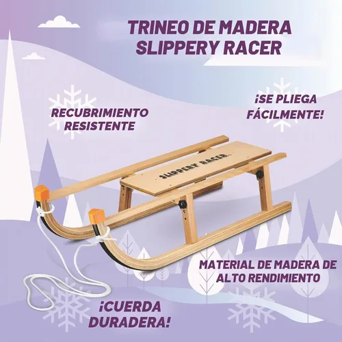 Vista 6 de Slippery Racer Trineo de nieve plegable de madera para niños