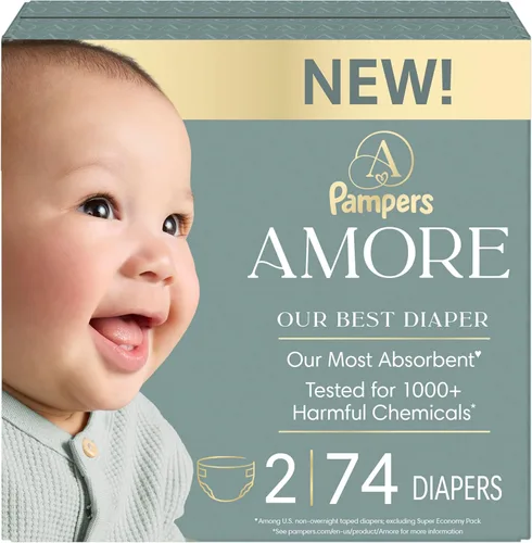Vista 23 de Pampers Amore, tamaño 0 (hasta 10 libras), 76 unidades, nuestro mejor pañal, hipoalergénico y sin fragancia, hasta 100% a prueba de fugas, suave