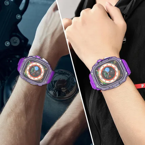 Vista 2 de Estuche de lujo translúcido para Apple Watch Ultra 1/2 de 49 mm, estuche resistente y ligero completamente envuelto con correa, correa de silicona