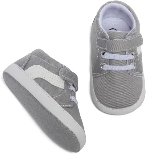 Vista 6 de SABATUTU Tenis de lona para bebés niños y niñas, suela suave, antideslizantes, ligeros, para recién nacidos, para primeros pasos, para cuna de 0 a