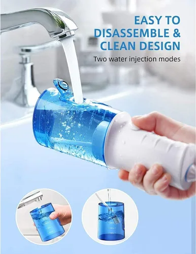 Vista 4 de Irrigador dental portátil recargable por USB, IPX7 impermeable, 4 boquillas con caja de almacenamiento, bolsa de viaje, batería de larga duración
