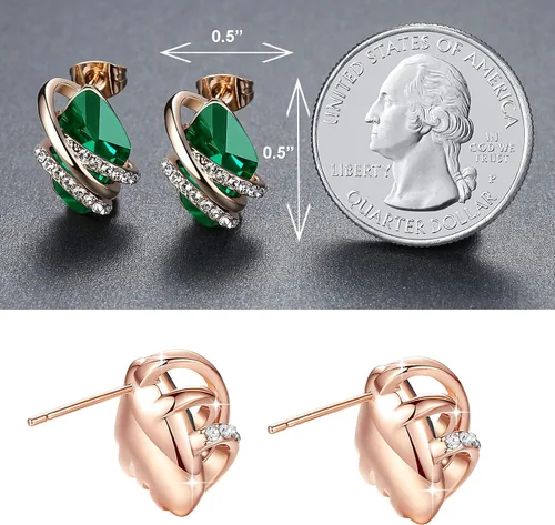 Vista 2 de Leafael - Aretes de piedra de piedra de forma focal con cristales de Swarovski, chapados en oro rosa de 18 quilates, tono plateado, níquel plomo