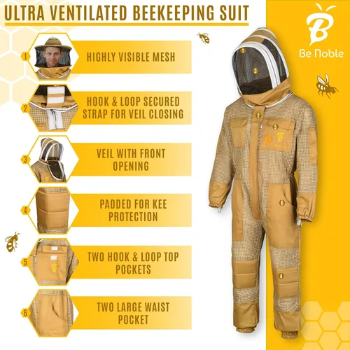 Vista 2 de Traje de apicultura profesional de 3 capas – Traje de abeja protector resistente para un manejo seguro y eficiente de la apicultura.