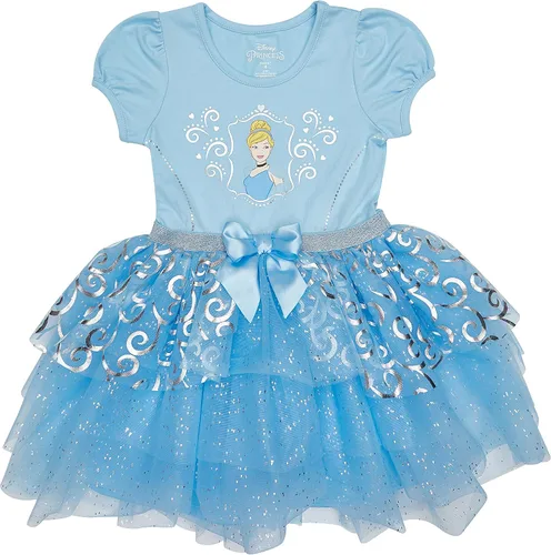 Vista 10 de Disney Vestido de princesa con tutú para niñas - Vestido de fiesta de manga corta con volantes para niñas pequeñas y niños - Vestido de disfraz