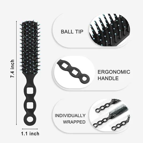 Vista 2 de Cepillos de pelo a granel para personas sin hogar, paquete de 12 cepillos de pelo a granel para cabello rizado, ondulado, secado de pelo, Negro