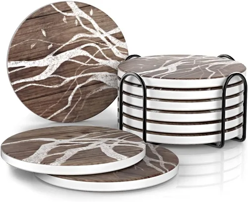Vista 12 de UMIRRO Posavasos para decoración de mesa de café, posavasos rústicos retro bohemios de granja, tapetes absorbentes para tazas para mesa de madera