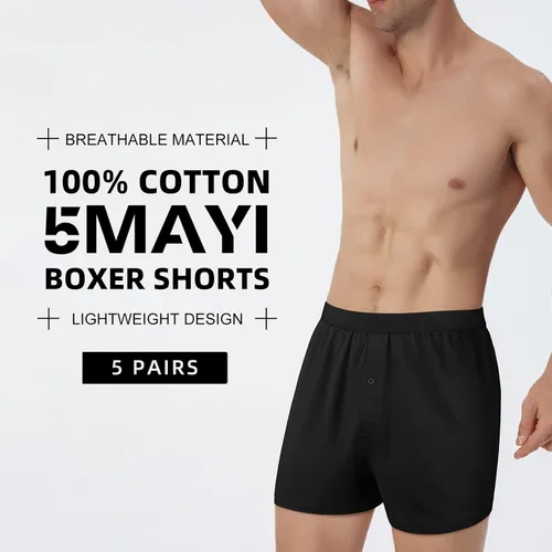 Vista 2 de 5Mayi Ropa interior para hombre, bóxer de punto de algodón suave, ropa interior para hombre, paquete de 5