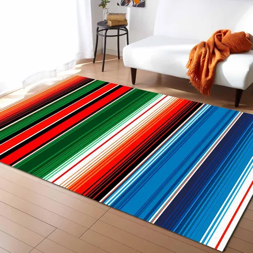Vista 10 de Alfombra mexicana Serape de 2 x 3 pies, alfombra grande para interiores y exteriores con respaldo antideslizante, fácil de limpiar, perfecta