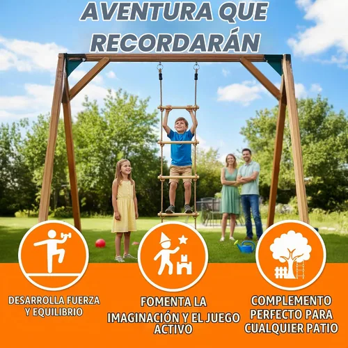 Vista 5 de Escalera de cuerda de madera para niños, escalera de escalada de árbol de 6