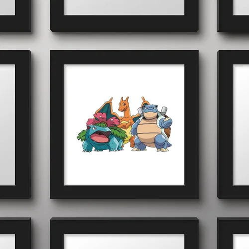 Vista 3 de Gallery Pops Pokemon - Blastoise, Charizard, arte de pared Venusaur, versión enmarcada negra, 12 x 12 pulgadas