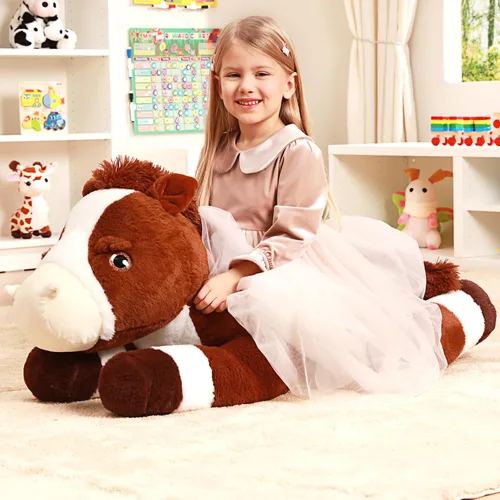 Vista 2 de IKASA Juguete de peluche de caballo gigante, juguetes suaves grandes y grandes, 33.5 pulgadas, tamaño enorme, lindo peluche mullido de gran