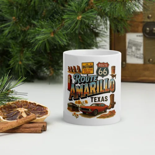Vista 2 de Route 66 Amarillo Texas Ceramic Mug - Vintage Travel Souvenir Coffee Cup Gift for Travelers 20 oz