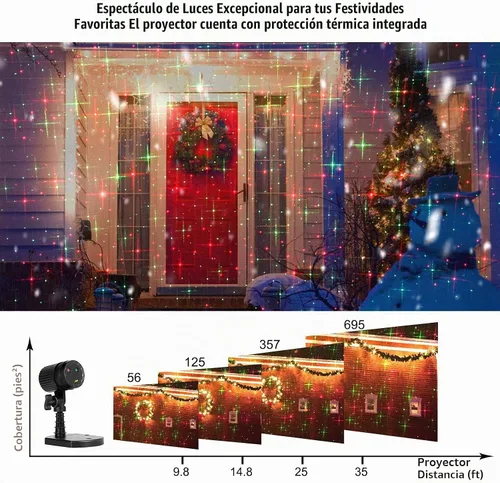 Vista 6 de Proyector de Navidad, luces láser para exteriores, luz de proyección estrellada roja y verde, 3 modos de funcionamiento, impermeable, enchufe, luces