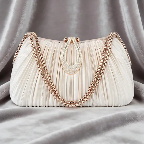 Vista 9 de FALETO Bolso de mano para mujer, de satén, plisado, de noche, bolso de mano de boda, con cadena, para baile de graduación, cóctel, fiesta