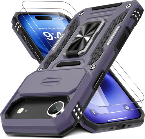 Vista 63 de DEERLAMN Funda para iPhone Air de 6.5 pulgadas con cubierta deslizante para cámara + protector de pantalla (2 paquetes), soporte de anillo giratorio