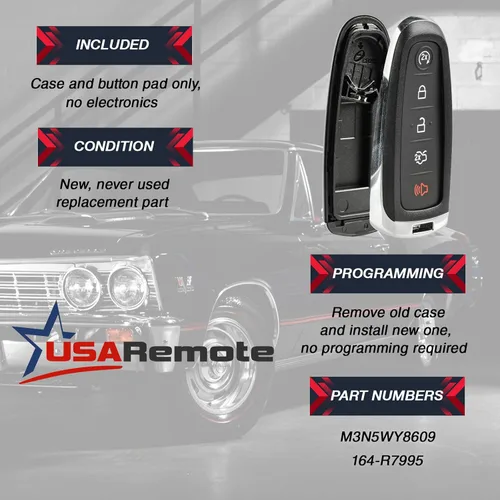 Vista 3 de Carcasa de llavero con control remoto de entrada sin llave compatible con Ford Edge Expedition Explorer Flex Focus Taurus Lincoln MKX MKS MKT