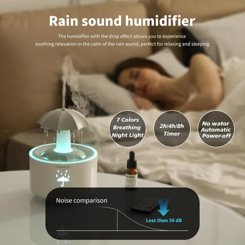 Vista 5 de Humidificadores para dormitorio, difusor de aceites esenciales de aromaterapia, humidificador ultrasónico silencioso de nubes y niebla fría, luz LED
