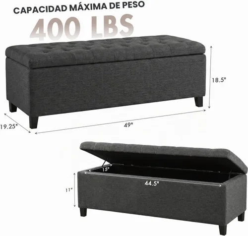 Vista 3 de banqueta de almacenamiento, de fibra tejida Shandra, Poliéster, Carbón