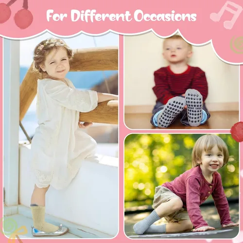 Vista 2 de 6/8 Pairs Toddler Baby Grippy Socks, Cute Seamless Non Slip Grip Ankle Socks for Toddler Girls Boys Kids, 1-5 Y