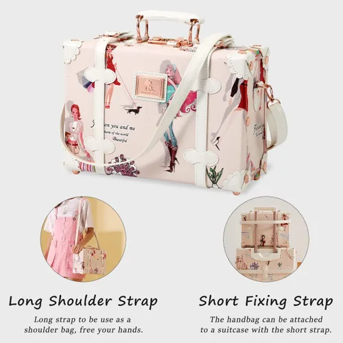 Vista 4 de Unitravel Juego de equipaje vintage de 2 piezas aprobado por la TSA para mujer bonita maleta con bolso Fashion girl